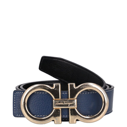 SALVATORE FERRAGAMO Womens Belt Blue Leather Gold Buckle Size 46 RRP 350