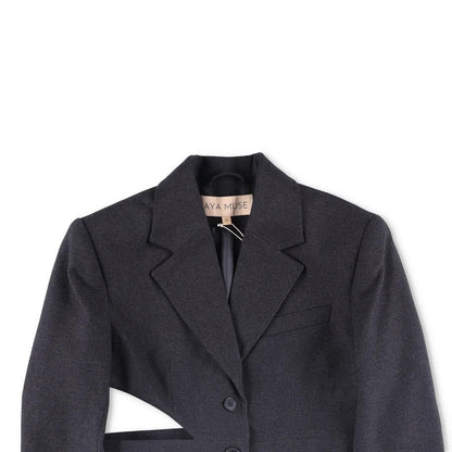 AYA MUSE Womens Black Cropped Blazer Jacket Button Accents Size S RRP 999 — View 2
