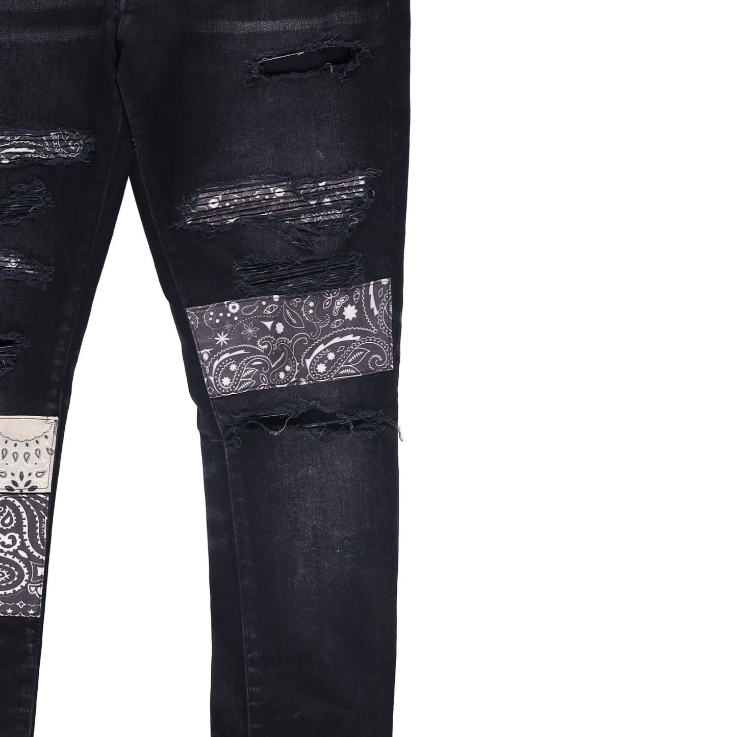 AMIRI Mens Vint Bandana Artpatch Skinny Jeans Black Embroidered Size 31 RRP 1290 — View 3