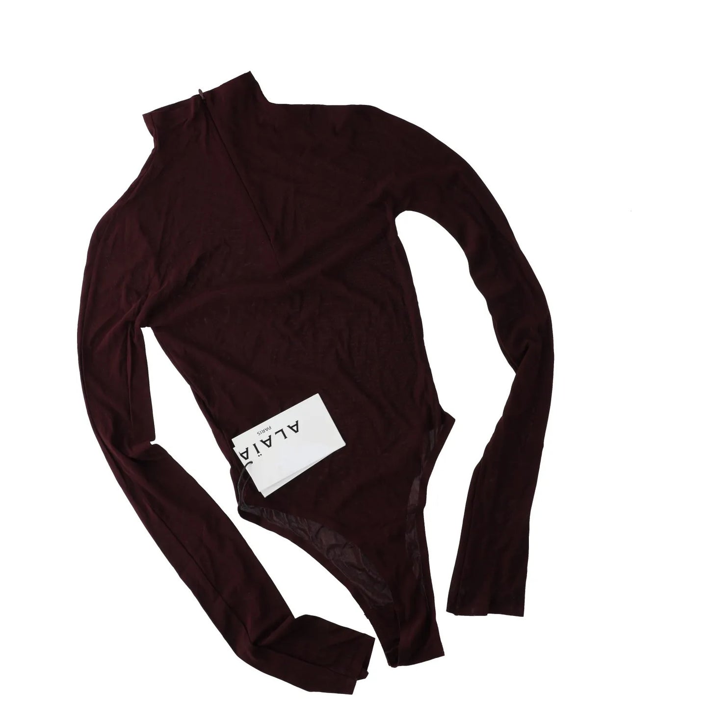 ALAIA Womens Allinone Bodysuit Long Sleeve Fitted Jersey Burgundy 34 RRP 790 — View 3