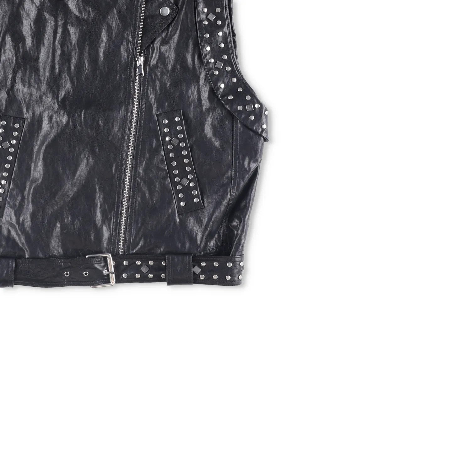 TWINSET Womens Sleevless Leather Biker Jacket Black Studded Size 42 RRP 300 — View 4