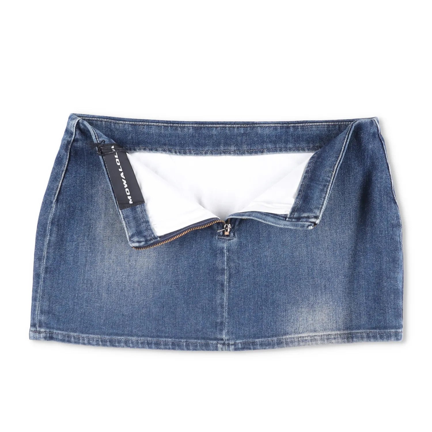 MOWALOLA Womens Embossed Denim Mini Skirt Blue Short Light Wash Size L RRP 320 — View 9