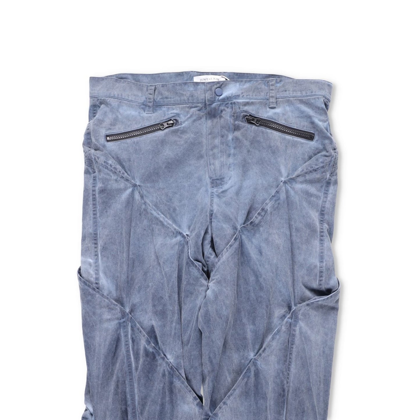 JUNTAE KIM Mens Gather-Twisted Dye Shell Trousers Blue Straight Leg L RRP 720 — View 2