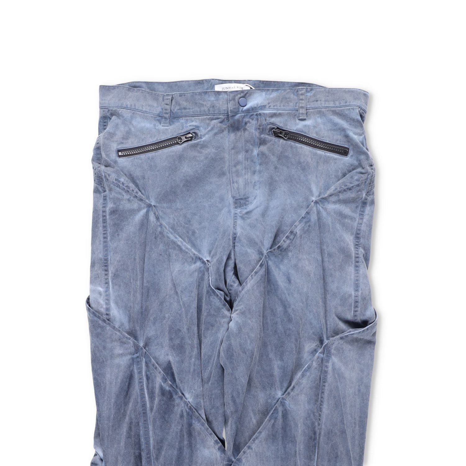 JUNTAE KIM Mens Gather-Twisted Dye Shell Trousers Blue Straight Leg L RRP 720 — View 2