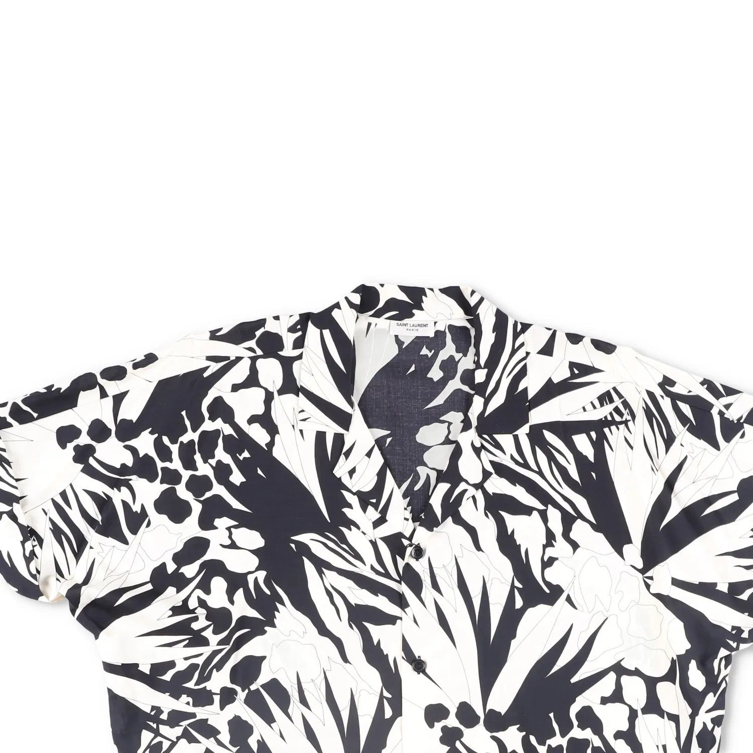 SAINT LAURENT Mens Button-Up Shirt Viscose Black White Short Sleeve 39 RRP 545 — View 2