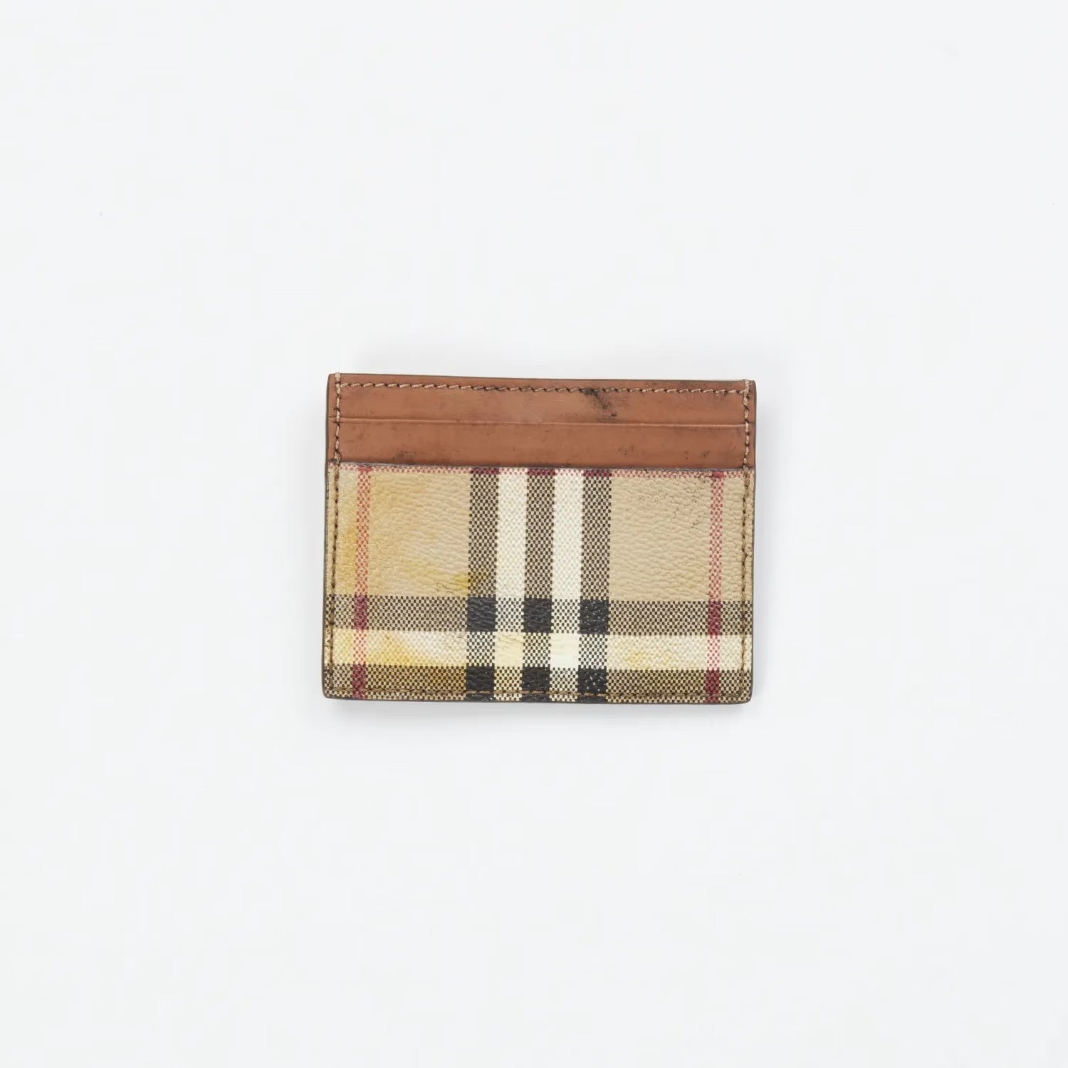 BURBERRY Womens Sandon Card Holer Check Pattern Beige Leather One Size RRP 180 — View 2