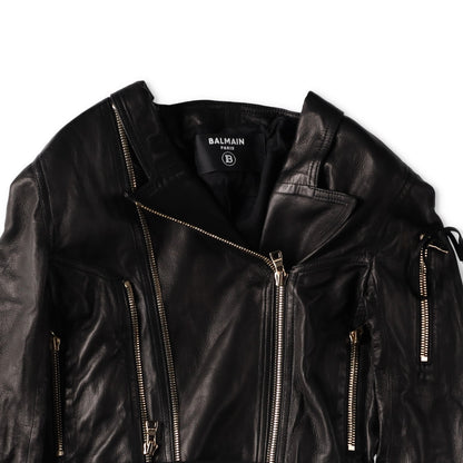 BALMAIN Womens Leather Cropped Biker Jacket Zippers Black Designer RRP3000 — View 3