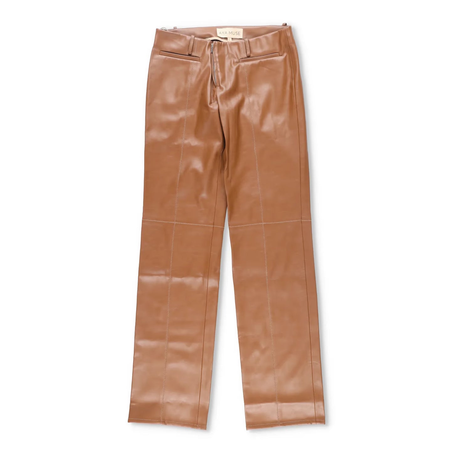 AYA MUSE Womens Cida Pants Straight Leg Low Waist Camel Wide Trousers L RRP 810