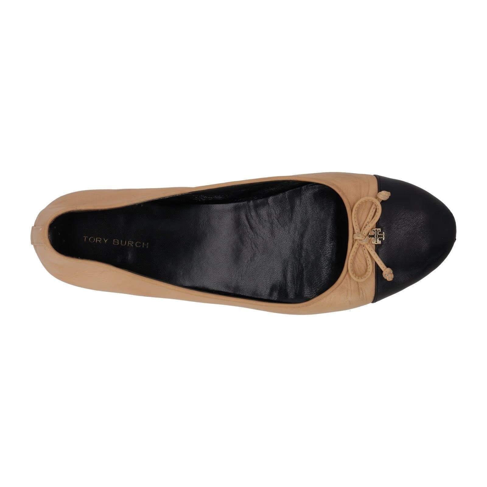 TORY BURCH Bow Leather Ballet Flats Beige Black Bow Accents US 8.5 RRP 240 — View 7