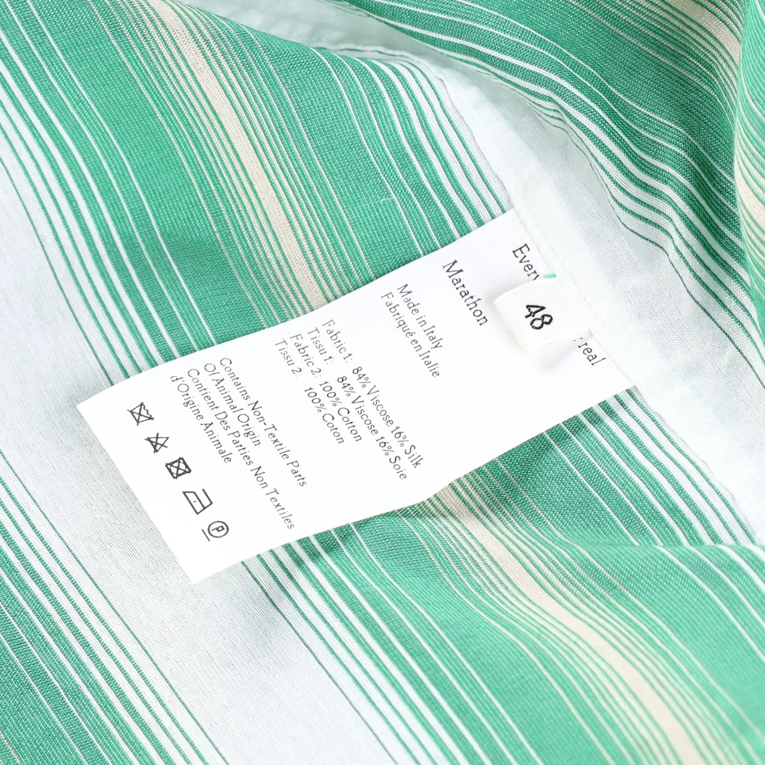 WALES BONNER Mens Cadence Silk Stripe Shirt Green White Button-Up 48 RRP 570 — View 9