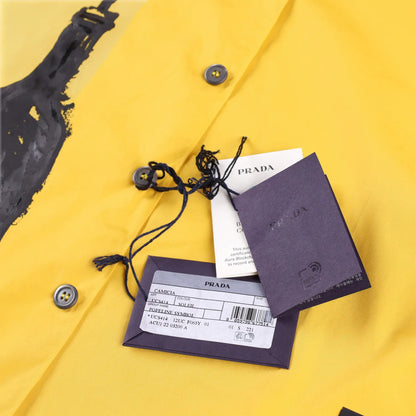 PRADA Mens Shirt Colourblock Short Sleeve Yellow Large Graphic Design S RRP 1100 — View 10