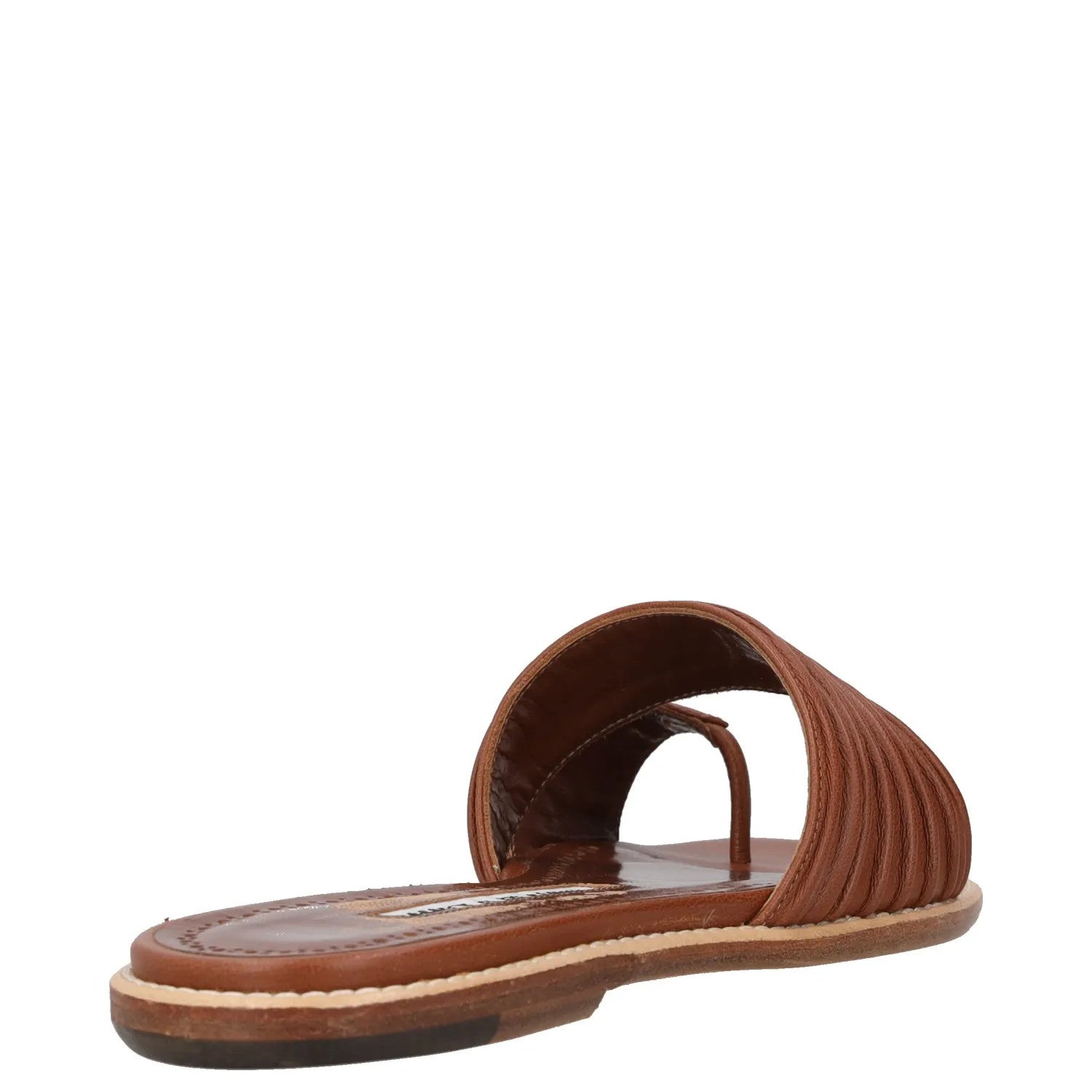 MANOLO BLAHNIK Womens Sandal Brown Leather Slider Open Toe Flat UK 4 RRP 600 — View 6