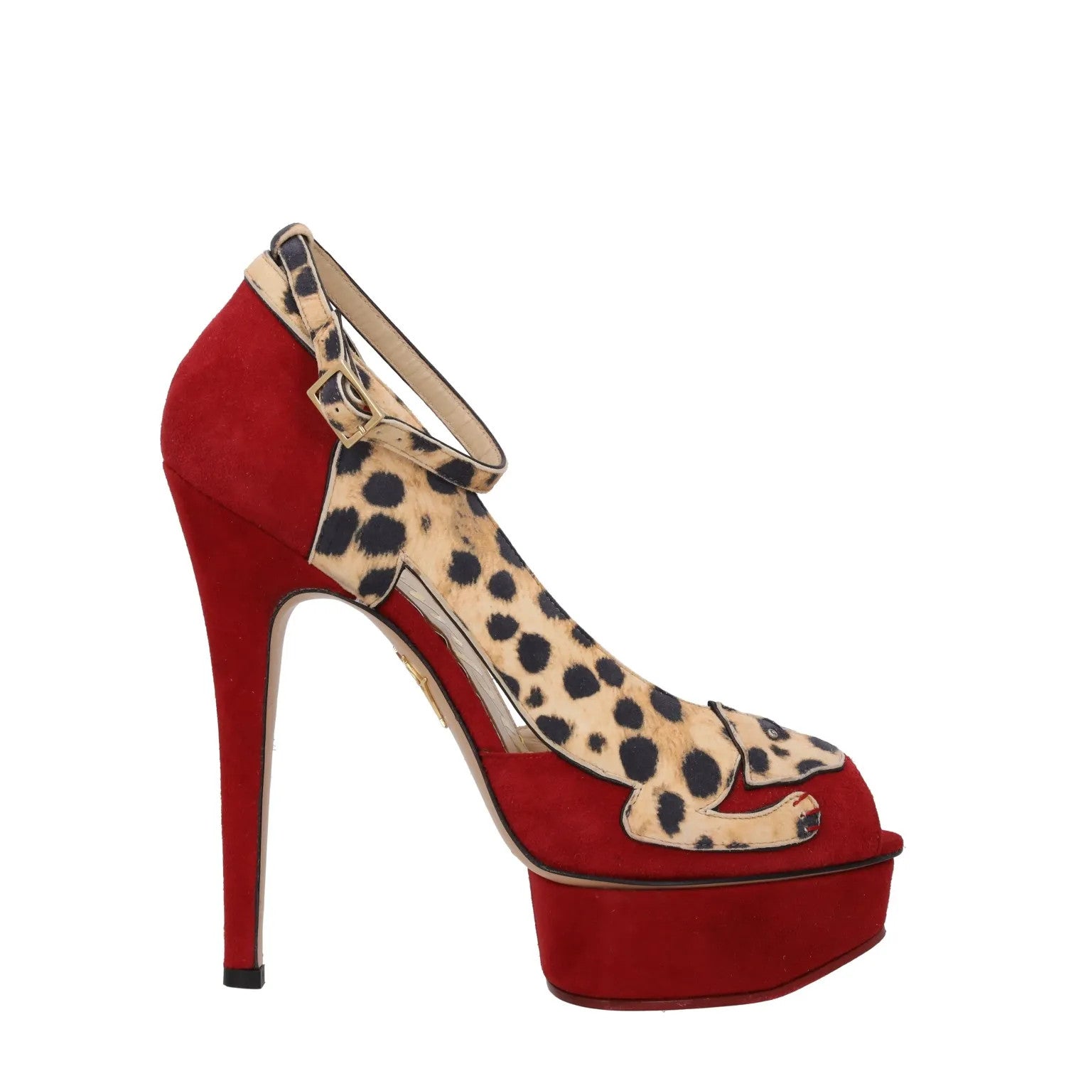 CHARLOTTE OLYMPIA Womens Leopardess Pump Suede Courts Red Comb 38 RRP 775