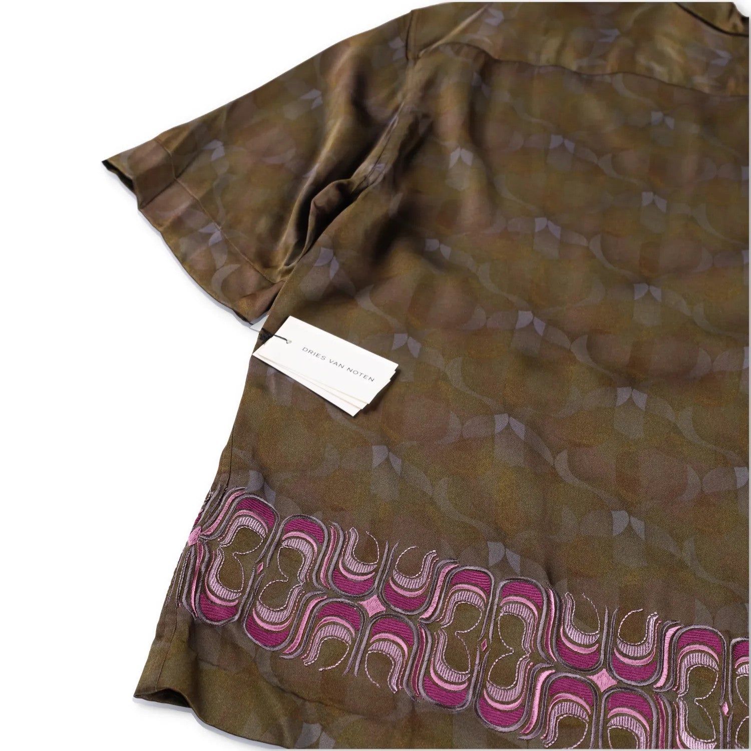 DRIES VAN NOTEN Mens Cassi Embroider Shirt Button-Up Green Short Sleeve M RRP753 — View 6