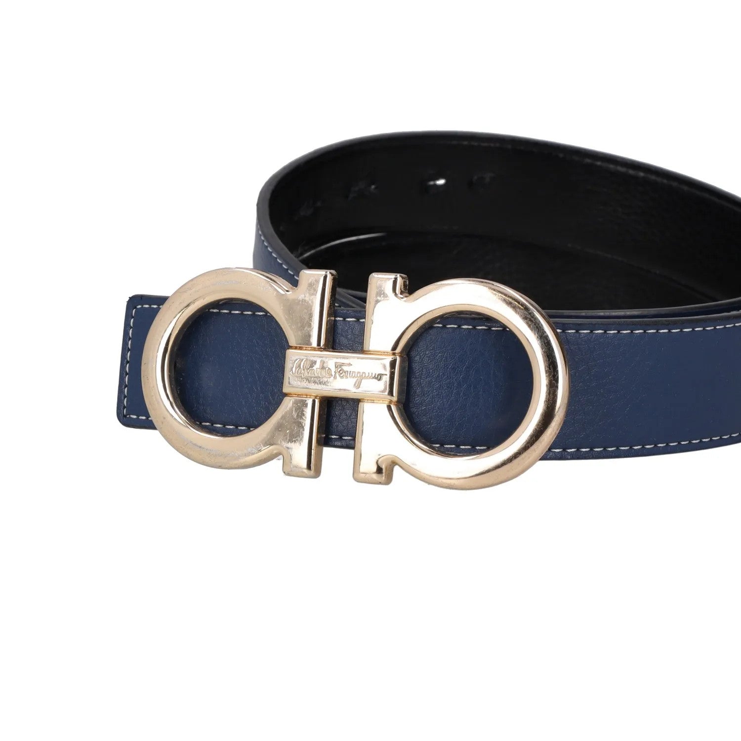 SALVATORE FERRAGAMO Womens Belt Blue Leather Gold Buckle Size 46 RRP 350 — View 15