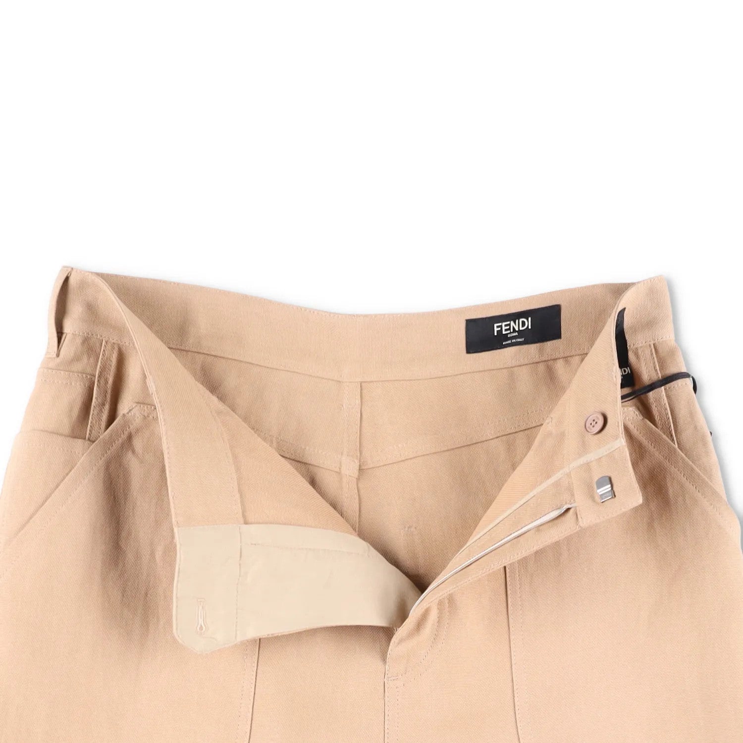 FENDI Mens Bermuda Shorts Paper Canvas Beige Flat Front Zip Size 46 RRP 945 — View 6