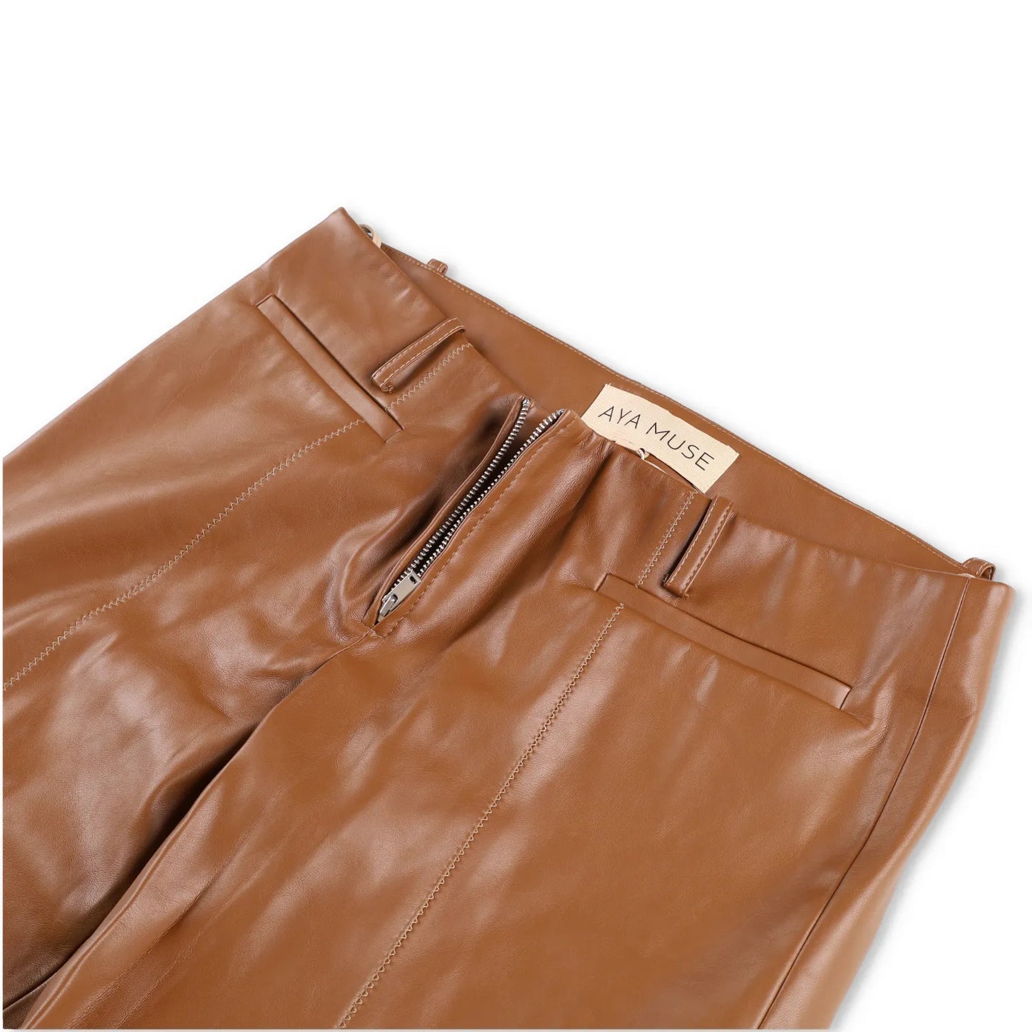 AYA MUSE Womens Cida Pants Straight Leg Low Waist Camel Wide Trousers L RRP 810 — View 6