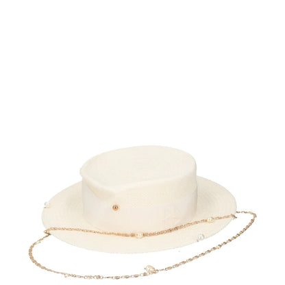 RUSLAN BAGINSKIY Womens Straw Boater Hat White Chain Buttn Size S RRP 430 — View 2