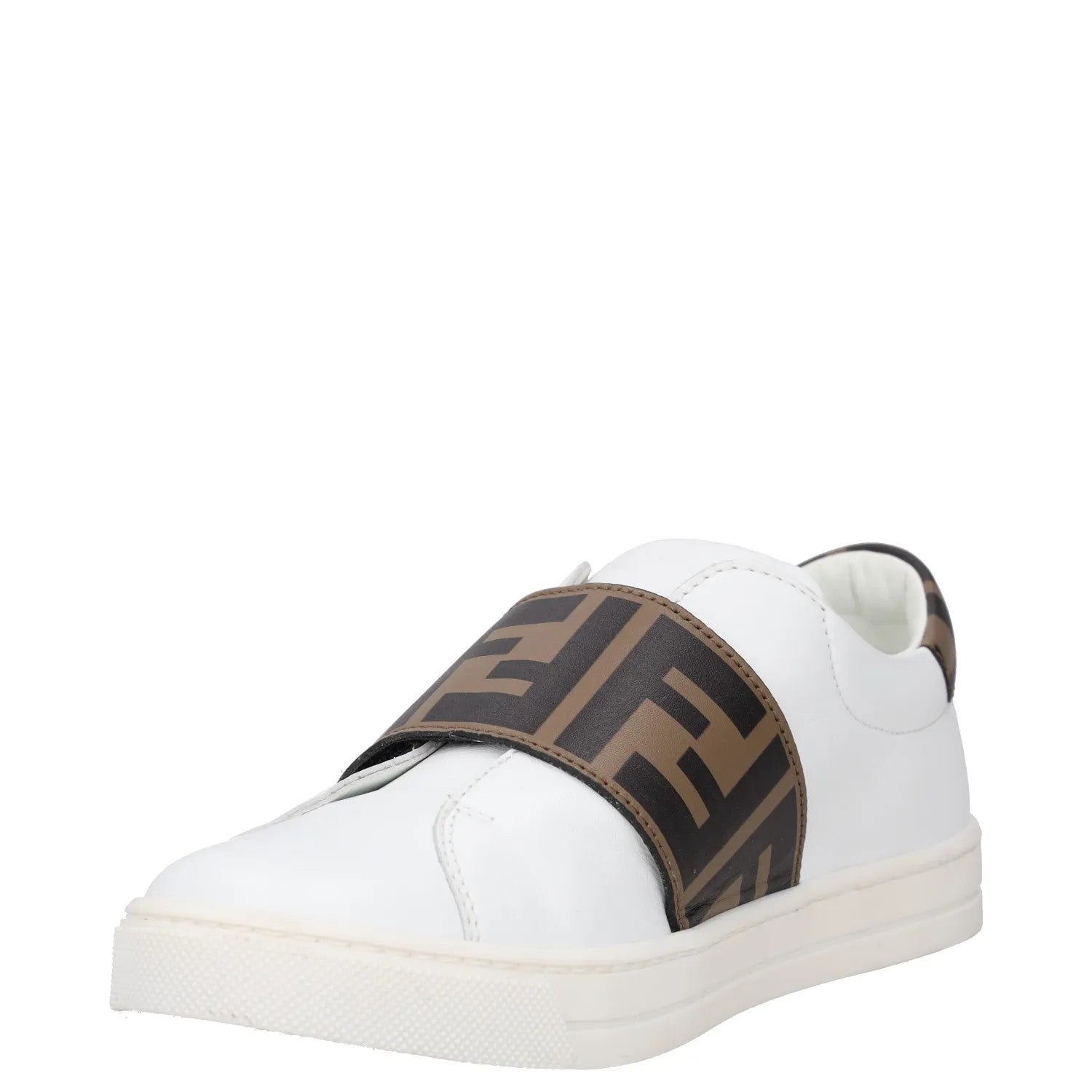 FENDI Boys Trainer White Leather Low Top Lace Up Beige Logo UK 12.5 RRP 175 — View 3