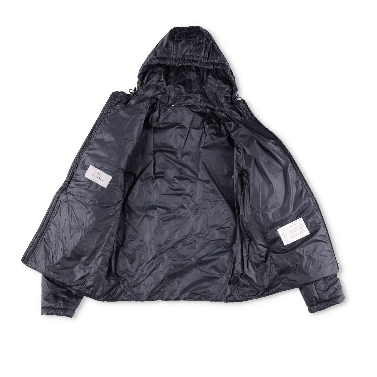 CANALI Mens Quilted Nylon Jacket Black Hooded Stand Up Collar Zip RRP 500 — View 6