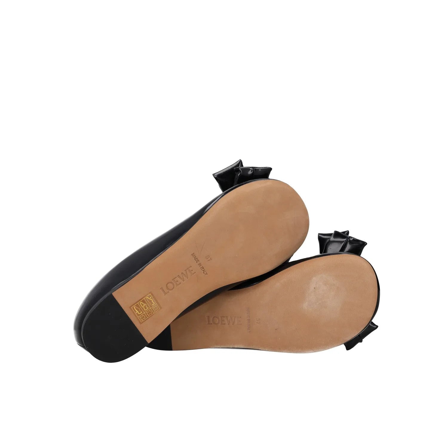 LOEWE Womens Flats Black Patent Leather Bow Detail Slip On Round Toe UK4 RRP 500 — View 8