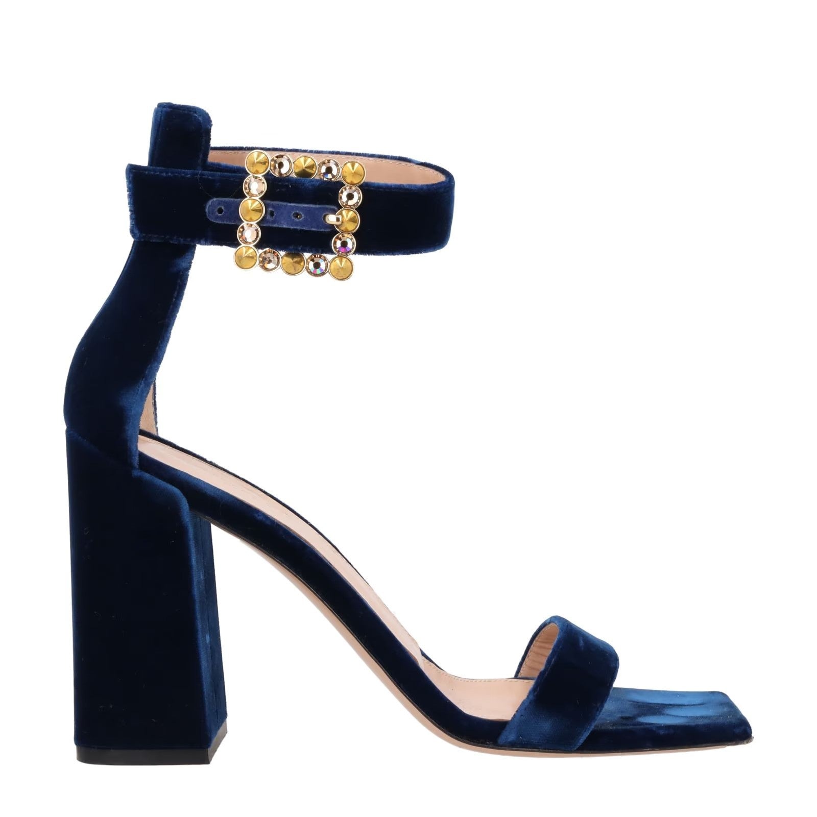 GIANVITO ROSSI Womens Sandals Strappy Blue Leather High Block Heel UK 6 RRP 910