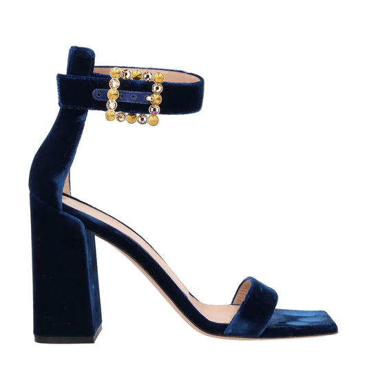 GIANVITO ROSSI Womens Sandals Strappy Blue Leather High Block Heel UK 6 RRP 910