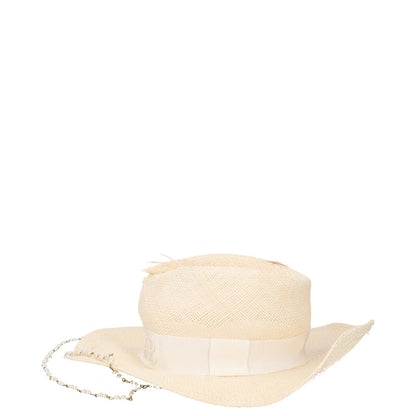 RUSLAN BAGINSKIY Womens Double Chain Strap Fedora Hat White Size M RRP 300 — View 3