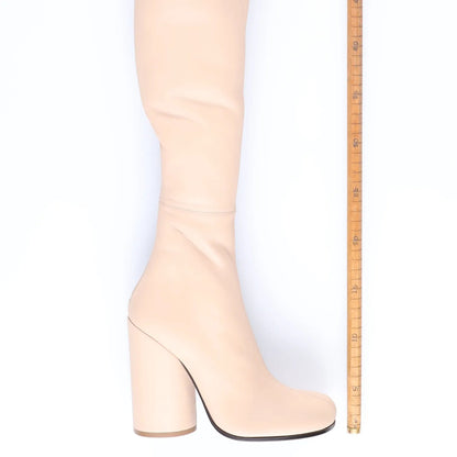BURBERRY Womens Thigh High Boots Ivory Leather Zip Closure UK 5 RRP 1750 — View 5