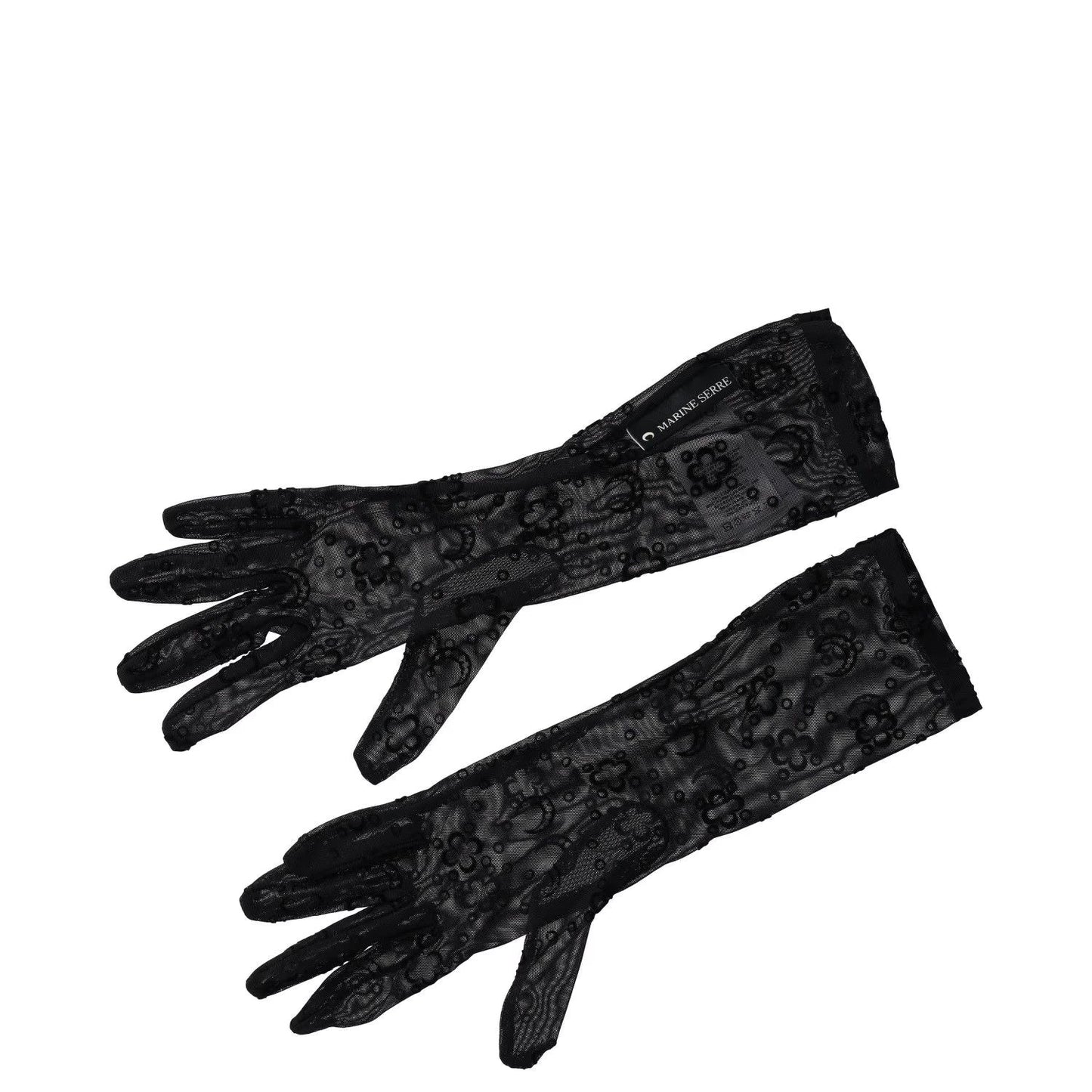 MARINE SERRE Womens Recycled Moonogram Mesh Flock Long Gloves Black S-M RRP 240 — View 2