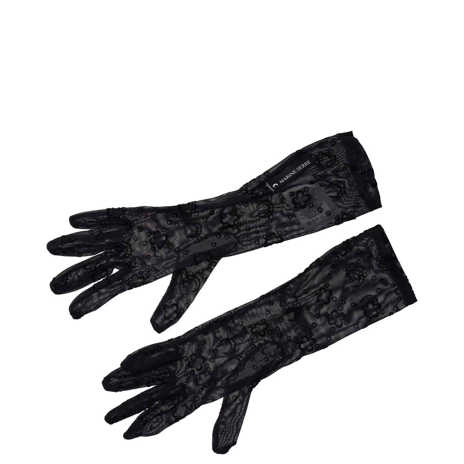 MARINE SERRE Womens Recycled Moonogram Mesh Flock Long Gloves Black S-M RRP 240 — View 2