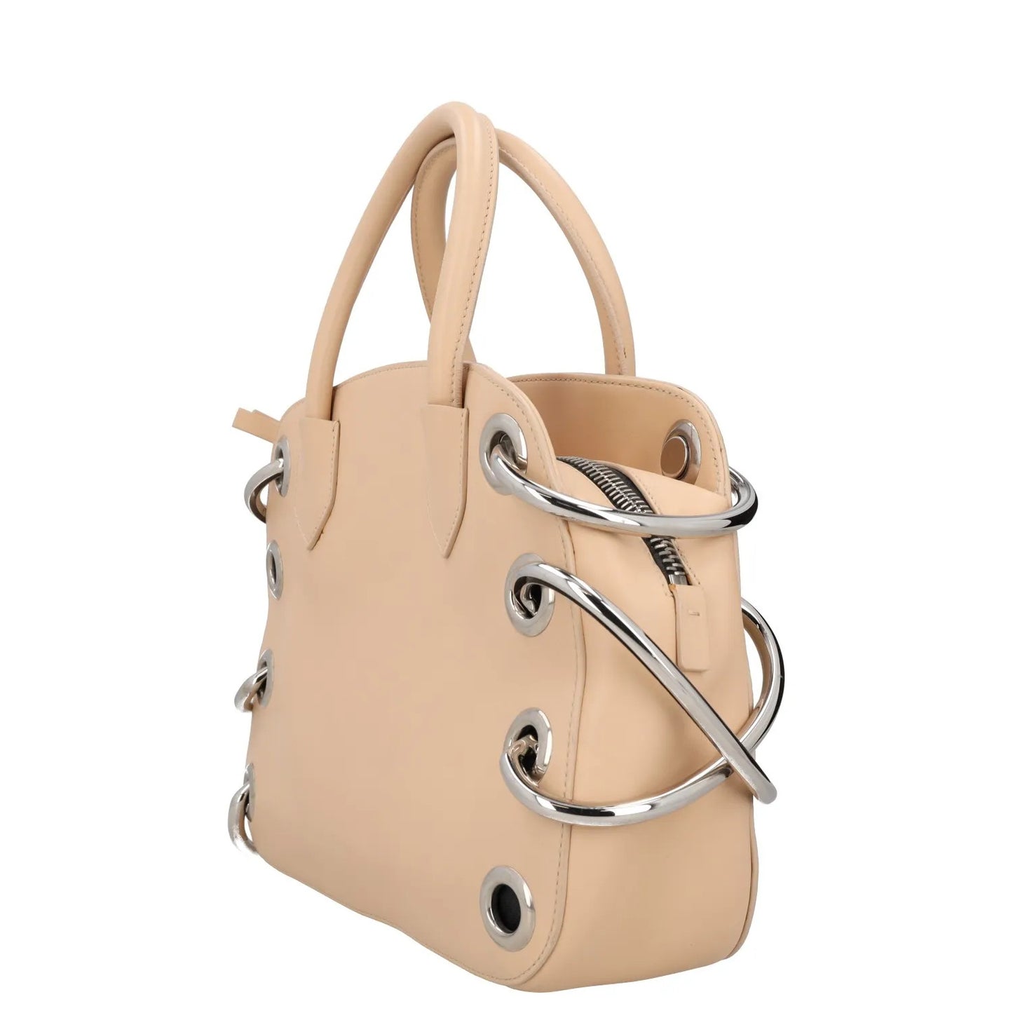 GIUSEPPE ZANOTTI Womens Handbag Beige Leather Eyelet Accents Matte M RRP 350 — View 6