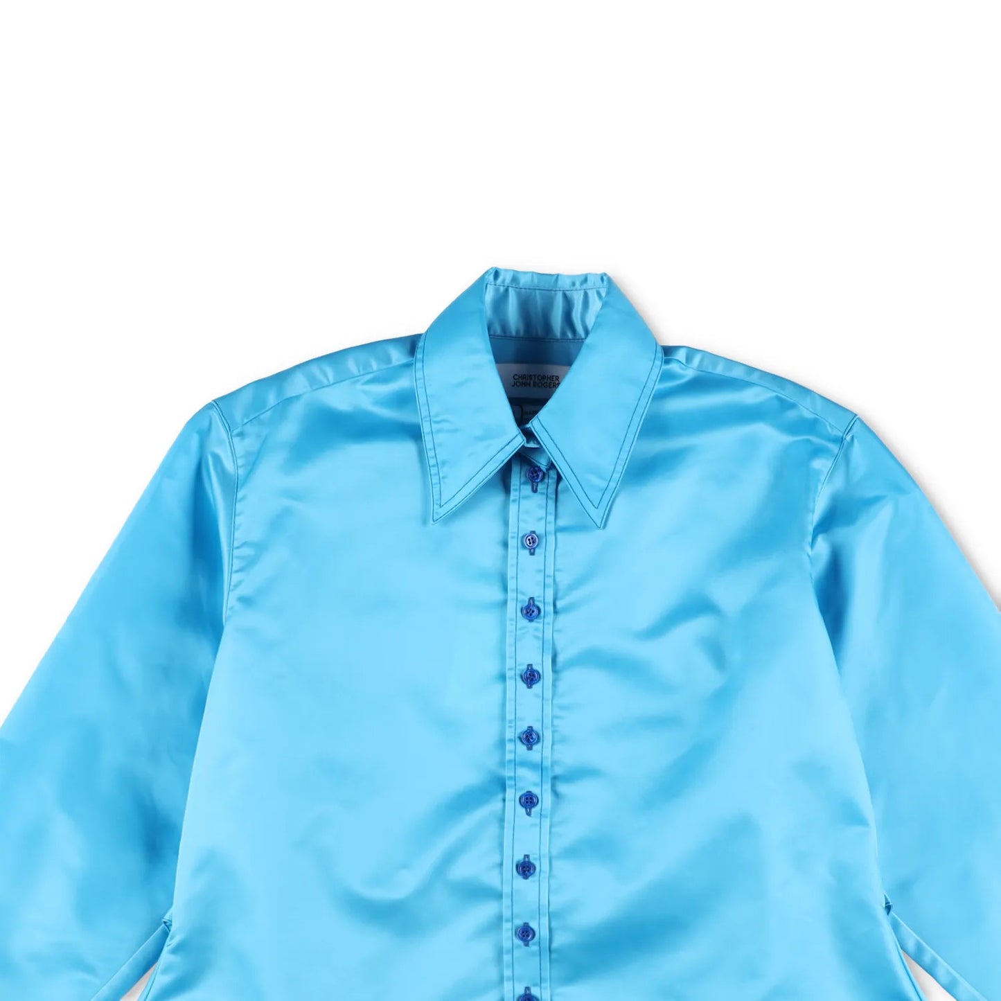 CHRISTOPHER JOHN ROGERS Women Tie Back Satin Shirt Azure Button-Up M RRP1030 — View 2