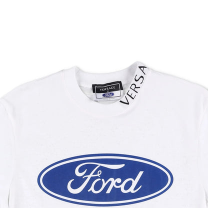 VERSACE Womens T-Shirt Large Ford Logo White Cotton Crew Neck Size XS RRP 200 — View 4