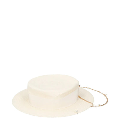 RUSLAN BAGINSKIY Womens Straw Boater Hat White Chain Buttn Size S RRP 430 — View 6