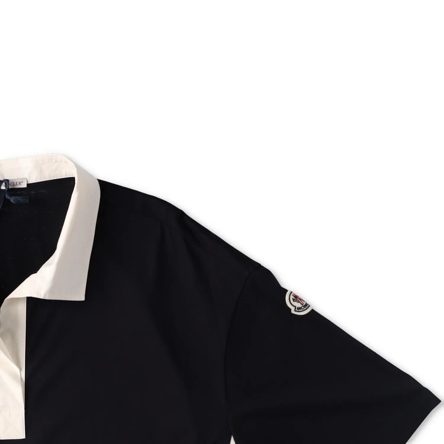 MONCLER Womens Polo W Logo Badge On Short Sleeve Collared Black White L RRP 330 — View 7