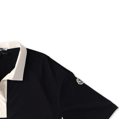 MONCLER Womens Polo W Logo Badge On Short Sleeve Collared Black White L RRP 330 — View 7