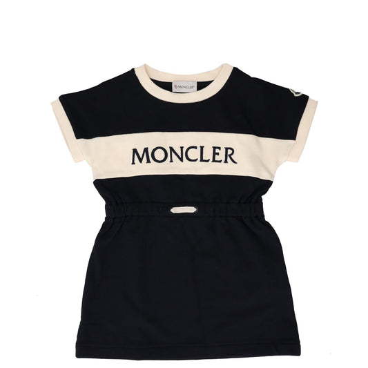 MONCLER KIDS Girls Dress Navy Mini Blue Cotton Short Sleeve Crew 4 Years RRP 248
