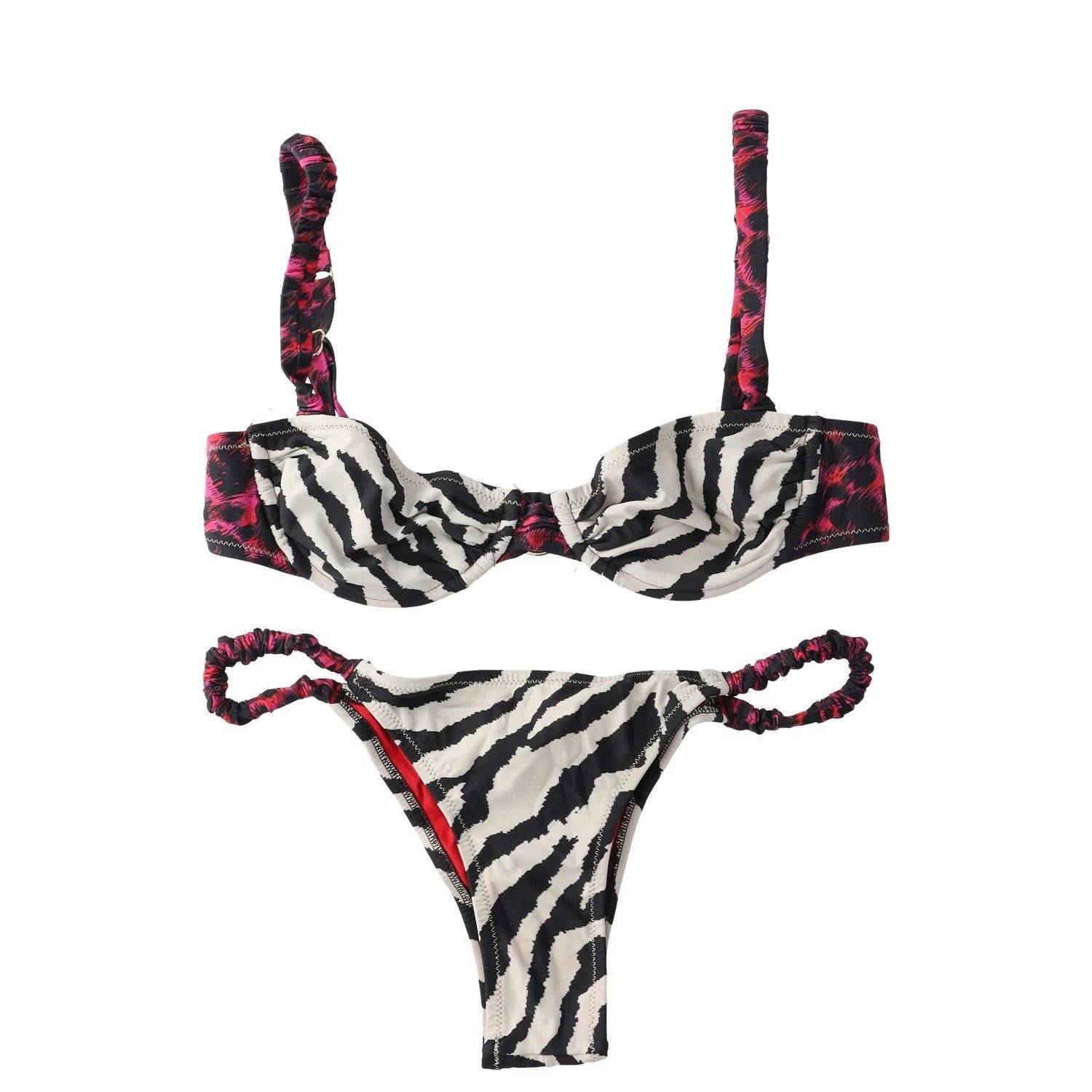 REINA OLGA Womens Marti Bikini Set Multi Leo Scrunch Straps Zebra Print 1 RRP150 — View 2