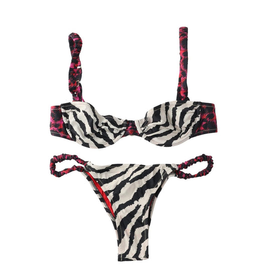 REINA OLGA Womens Marti Bikini Set Multi Leo Scrunch Straps Zebra Print 1 RRP150 — View 2