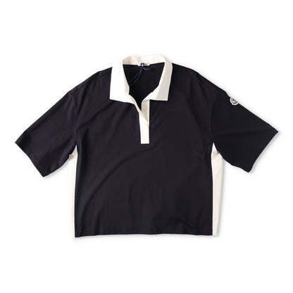 MONCLER Womens Polo W Logo Badge On Short Sleeve Collared Black White L RRP 330