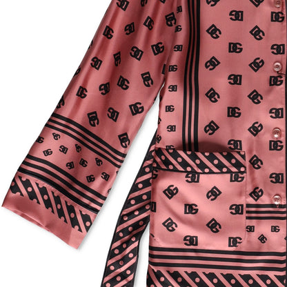DOLCE & GABBANA Womens Dolce Allover Logo Blouse Belted Silk Pink 40 RRP 2100 — View 4