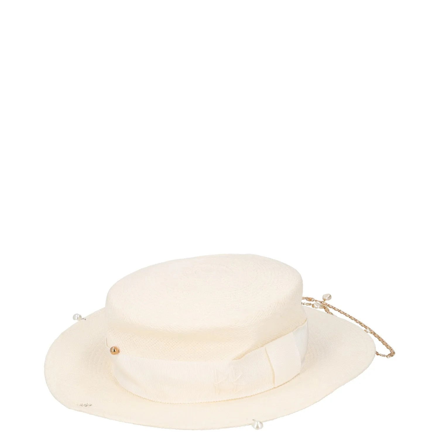 GUCCI Womens Sun Hat Beige Straw Chain Accent Button Summer Size L RRP 400 — View 2