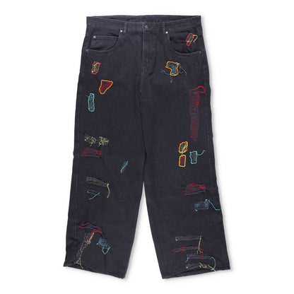 GLASS CYPRESS Men Straight Leg Jean Reconstructed Shredded Denim Black 36 RRP536
