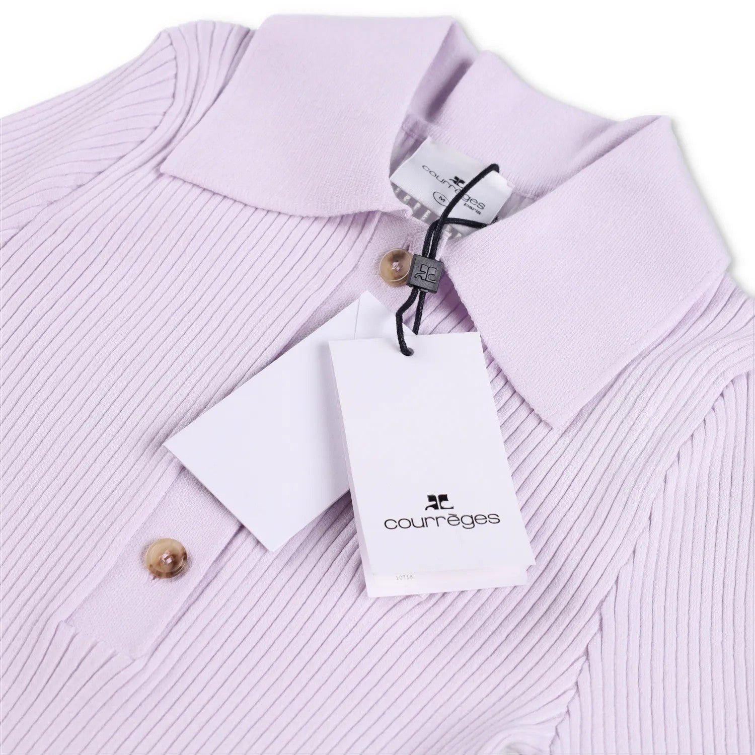 COURREGES Womens Rib Knit Polo Basic Blouse Purple Collared Buttoned S RRP 440 — View 8