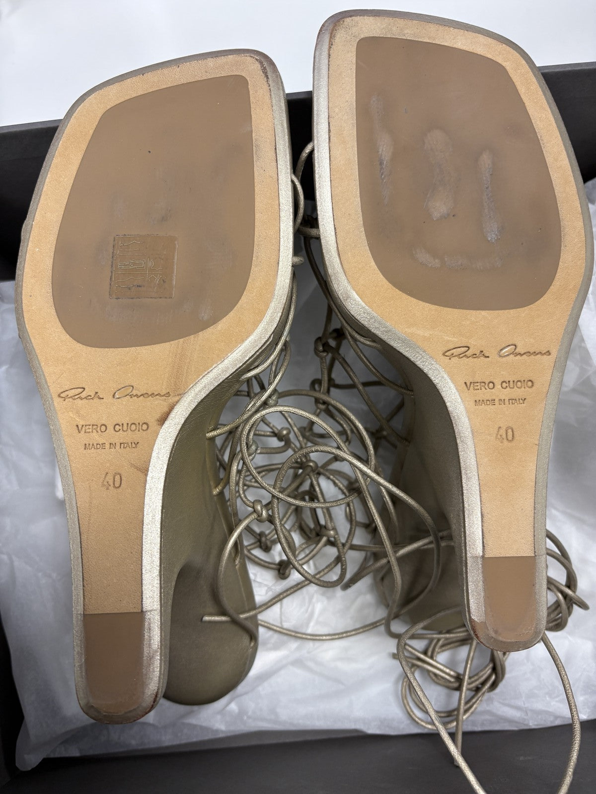 RICK OWENS Womens Sandali Mid Heel Sandal Brown Calf Leather UK7 RRP 1113 — View 9