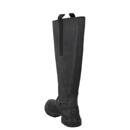 GANNI Womens Round Toe Knee High Boots Leather Rubber Toecap Black UK 5 RRP 445 — View 5