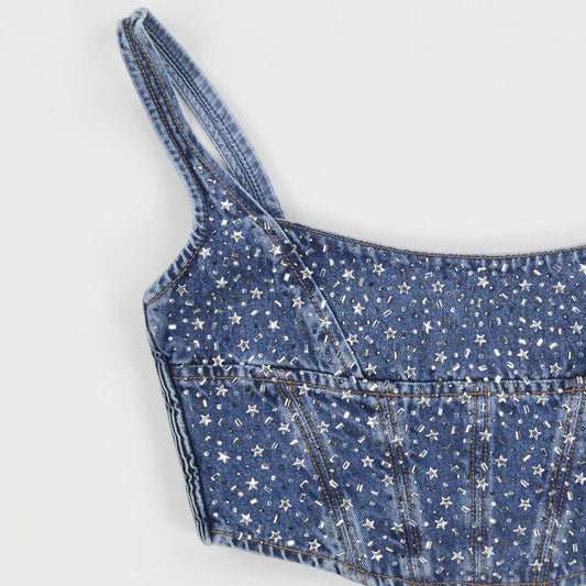 ALESSANDRA RICH Womens Vest Square Neck Sleeveless Hotfix Denim Blue 40 RRP715 — View 2