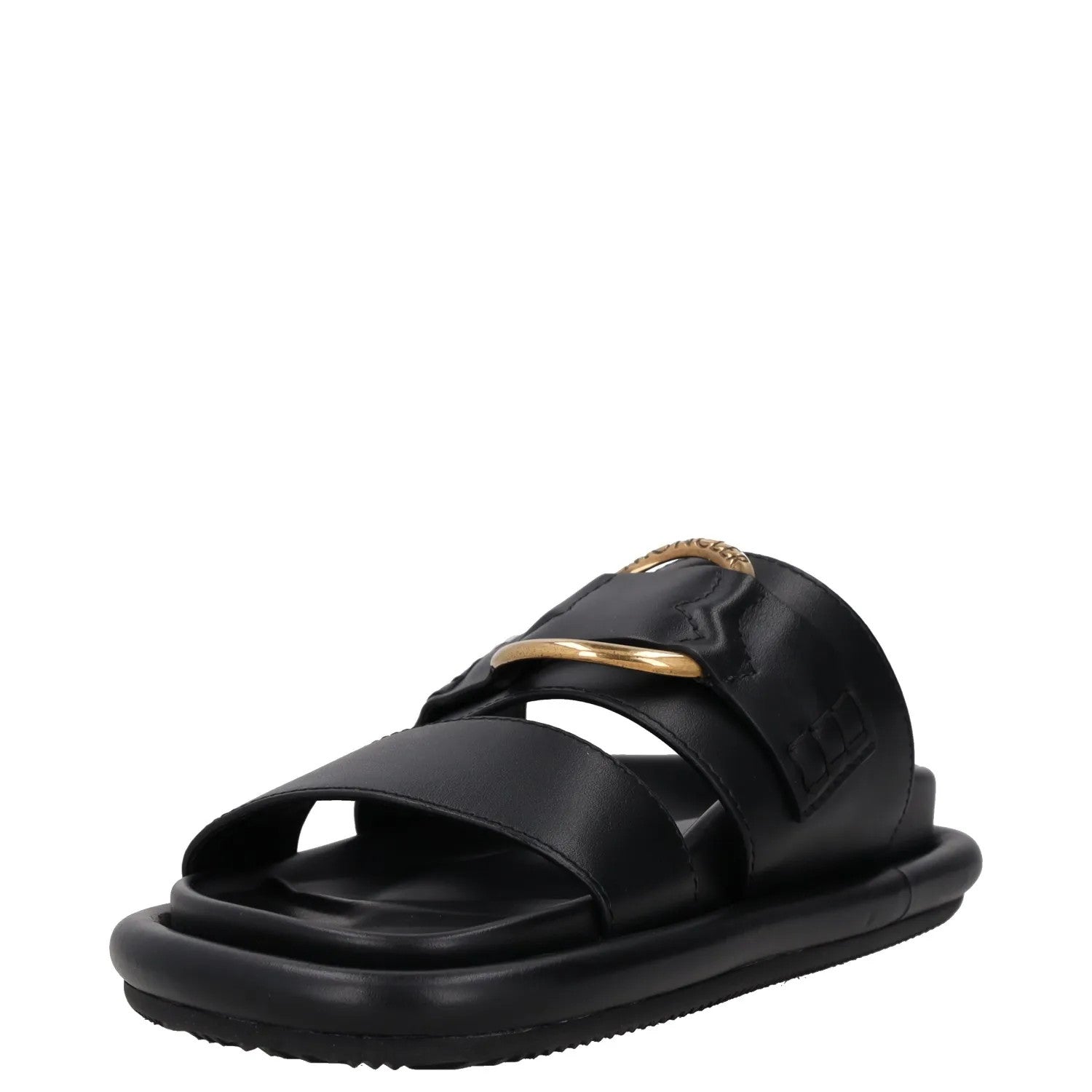 MONCLER Womens Bell Sandals Flat Sliders Black Leather Open Toe UK 3 RRP 515 — View 3
