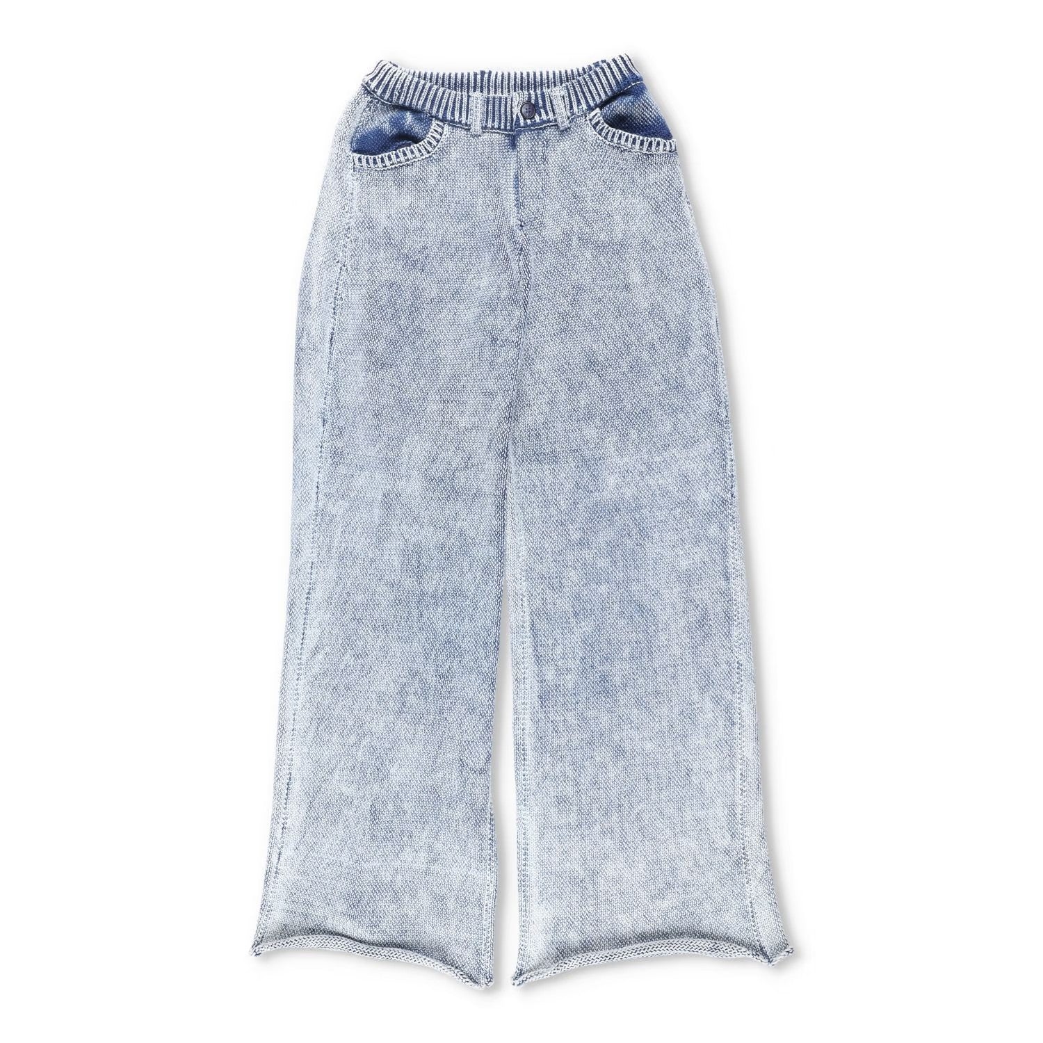 AYA MUSE Womens Beren Mid Waist Wide Leg Knit Trousers Blue Size M RRP 422